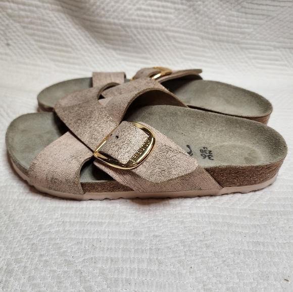 Birkenstock Metallic Rose Gold Siena Big Buckle Cross Strap Sandals Size EU 36 - Picture 15 of 16